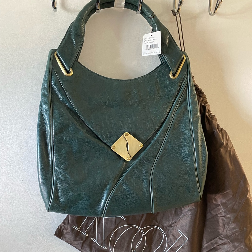 NWT Kooba Logan Teal ITALIAN Leather Large Hobo Shoulder Bag Tote With Dust Bag